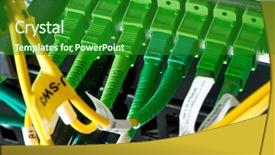  Presentation with infrastructure computer - PPT theme with computer networks - optic fiber hub as part background and a forest green colored foreground