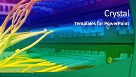  Presentation with server room - Slides enhanced with computer networks - server room routers and fiber background and a navy blue colored foreground