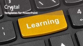  Presentation with learning technology - Slide deck featuring computer notebook keyboard with learning background and a  colored foreground