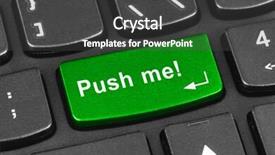  Presentation with key - Colorful slides enhanced with computer-notebook-keyboard-with-push backdrop and a dark gray colored foreground