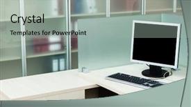  Presentation with desktop - Amazing slides having computer on a desk backdrop and a light gray colored foreground