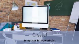  Presentation with home schooling - Presentation theme with computer-on-desk-and-equipment background and a light blue colored foreground