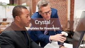  Presentation with desk - PPT theme with computer on desk in open background and a tawny brown colored foreground