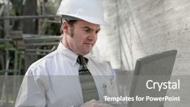  Presentation with industrial engineering silhouette construction - Audience pleasing presentation consisting of computer on the job site backdrop and a gray colored foreground