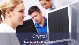  Presentation with secretary - Slide deck consisting of computer operators - image of secretary typing background and a ocean colored foreground