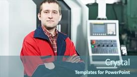  Presentation with cnc machine tool milling - Theme consisting of computer operators - mechanical technician worker of cnc background and a ocean colored foreground