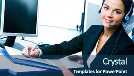  Presentation with telephone operator - PPT theme featuring computer operators - portrait of telephone operator sitting background and a ocean colored foreground