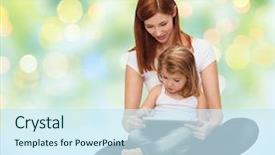  Presentation with green technology - Colorful PPT theme enhanced with computer over green lights background backdrop and a cool aqua colored foreground