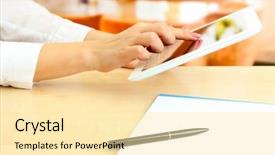  Presentation with using digital tablet - Amazing PPT theme having computer pen - female office worker using digital backdrop and a blonde colored foreground