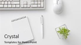  Presentation with office desk reception - Colorful presentation theme enhanced with computer pen - office desk backdrop and a white colored foreground