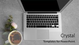  Presentation with peony flower - Slide set having computer peony flower and cup of tea on a grey table background and a light gray colored foreground