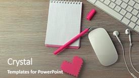  Presentation with pink heart illustrations - Slide deck with computer peripherals with pink heart background and a gray colored foreground