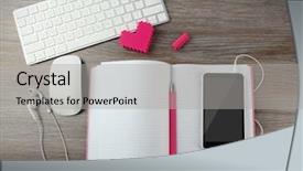  Presentation with brain computer interface head - Beautiful slides featuring computer peripherals with pink heart backdrop and a light gray colored foreground