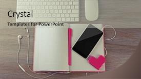  Presentation with brain computer interface head - Audience pleasing theme consisting of computer peripherals with pink heart backdrop and a light gray colored foreground