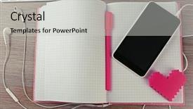  Presentation with pink heart illustrations - Audience pleasing PPT theme consisting of computer peripherals with pink heart backdrop and a light gray colored foreground