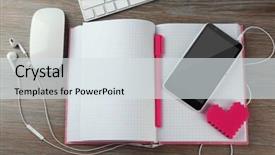  Presentation with brain computer interface head - Audience pleasing slide set consisting of computer peripherals with pink heart backdrop and a sky blue colored foreground