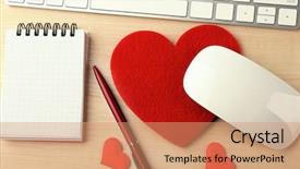  Presentation with hearts - Slide set consisting of computer peripherals with red hearts background and a coral colored foreground