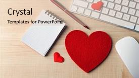  Presentation with brain computer interface head - PPT theme featuring computer peripherals with red hearts background and a lemonade colored foreground