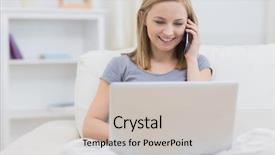  Presentation with social isolation - PPT layouts consisting of computer phone - casual young woman using laptop background and a  colored foreground