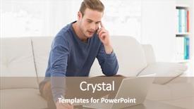  Presentation with social isolation - PPT theme enhanced with computer phone - serious man paying his bills background and a coral colored foreground