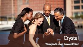  Presentation with group - Beautiful theme featuring computer pictures - group of business people crowded backdrop and a tawny brown colored foreground