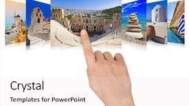  Presentation with scrolling - Presentation having computer pictures - hand scrolling greece travel images background and a sky blue colored foreground