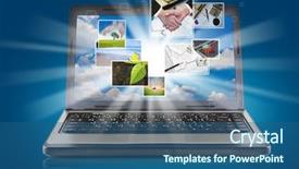  Presentation with forestry stream - Presentation with computer pictures - laptop with picture stream background and a ocean colored foreground