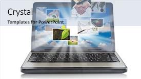  Presentation with stream - Slides with computer pictures - laptop with picture stream background and a light blue colored foreground