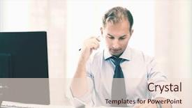  Presentation with descriptive writing - Audience pleasing presentation theme consisting of computer pictures - picture of handsome businessman writing backdrop and a lemonade colored foreground