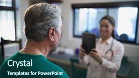  Presentation with female hospital patient - Audience pleasing presentation theme consisting of computer pictures - rear view of senior male backdrop and a ocean colored foreground