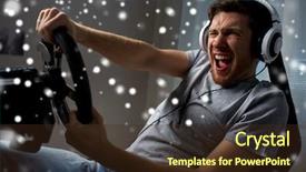  Presentation with car racing - Presentation theme having computer playing car racing video background and a tawny brown colored foreground