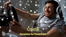  Presentation with young happy people smiling - Amazing PPT theme having computer playing car racing video backdrop and a  colored foreground