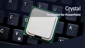  Presentation with processor - Colorful presentation design enhanced with computer processor on computer keyboard backdrop and a wine colored foreground