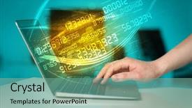  Presentation with programing - Slide set enhanced with programing technologies - man typing on modern notebook background and a seafoam green colored foreground