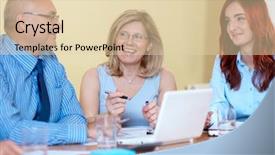  Presentation with team meeting - Amazing PPT theme having computer project - business team during meeting conference backdrop and a lemonade colored foreground