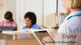  Presentation with using digital tablet - Audience pleasing PPT layouts consisting of using digital tablet at nurses backdrop and a coral colored foreground