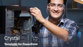  Presentation with computer repair - Audience pleasing slide deck consisting of computer repair concept with man inspecting with stethoscope backdrop and a ocean colored foreground