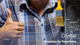  Presentation with computer repair - Presentation featuring computer-repair-man-cleaning-dust background and a ocean colored foreground