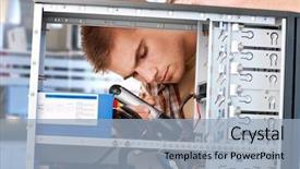  Presentation with wind energy close up portrait - PPT theme featuring computer repair shop - closeup portrait of mechanic working background and a  colored foreground