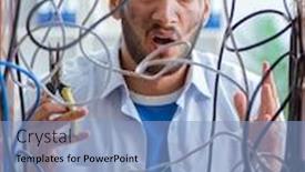  Presentation with computer network - Colorful theme enhanced with computer-repairman-working-on-repairing backdrop and a light blue colored foreground