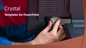  Presentation with computer workshop - Theme having computer-repairman-working-on-repairing background and a wine colored foreground