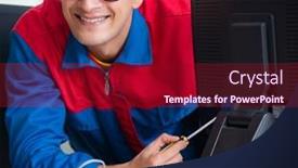 Presentation with computer workshop - PPT layouts with computer-repairman-working-on-repairing background and a crimson colored foreground