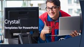  Presentation with computer workshop - Slides with computer repairman working on repairing background and a  colored foreground