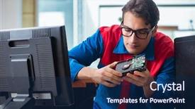  Presentation with computer workshop - PPT layouts enhanced with computer repairman working on repairing background and a  colored foreground