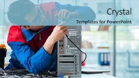  Presentation with computer workshop - Amazing theme having computer repairman working on repairing backdrop and a  colored foreground