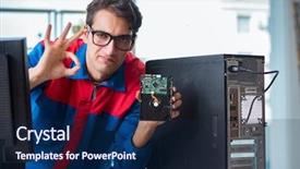  Presentation with computer workshop - Cool new theme with computer repairman working on repairing backdrop and a  colored foreground