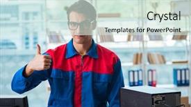  Presentation with computer workshop - Cool new presentation design with computer repairman working on repairing backdrop and a  colored foreground
