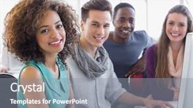  Presentation with students working in groups - PPT theme with computer room at the college background and a gray colored foreground