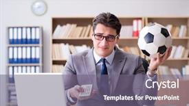  Presentation with motivation ball hill businessman - Presentation design with computer ropot - businessman with football ball background and a gray colored foreground