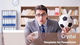  Presentation with football - Presentation theme consisting of computer ropot - businessman with football ball background and a coral colored foreground